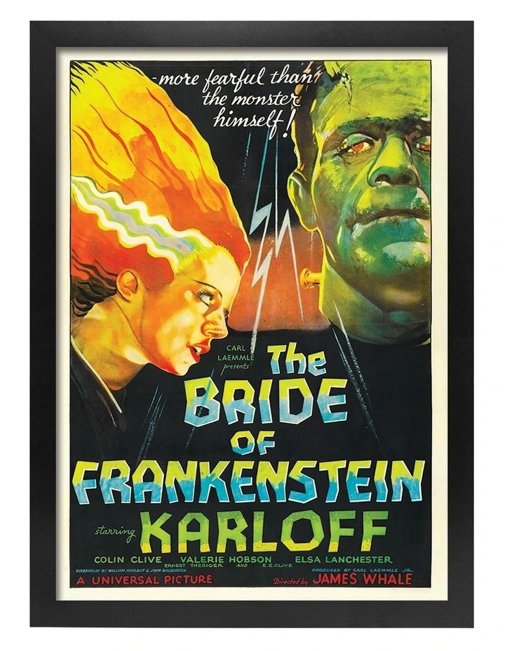 Australian Made The Bride of Frankenstein Vintage Art Poster Black Frame image 1