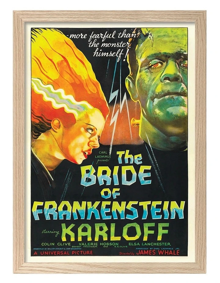 Australian Made The Bride of Frankenstein Vintage Art Poster Natural Frame image 1