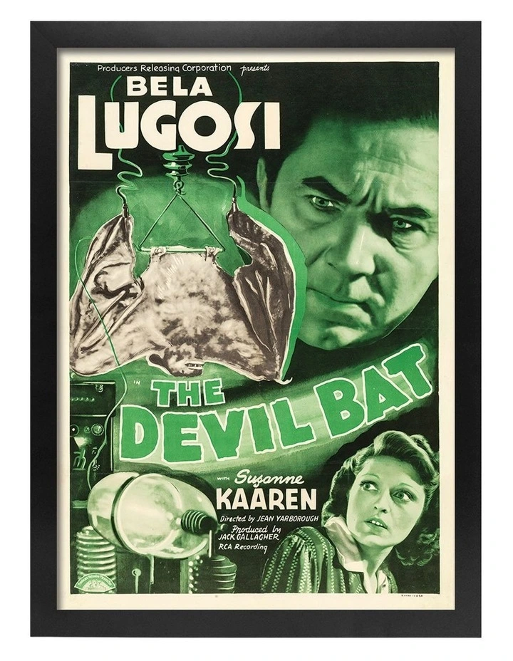 Australian Made The Devil Bat Vintage Art Poster Black Frame image 1