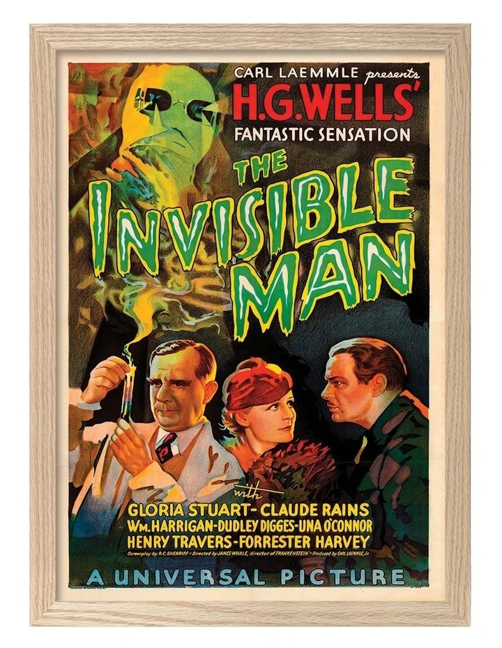 Australian Made The Invisible Man Vintage Art Poster Natural Frame image 1