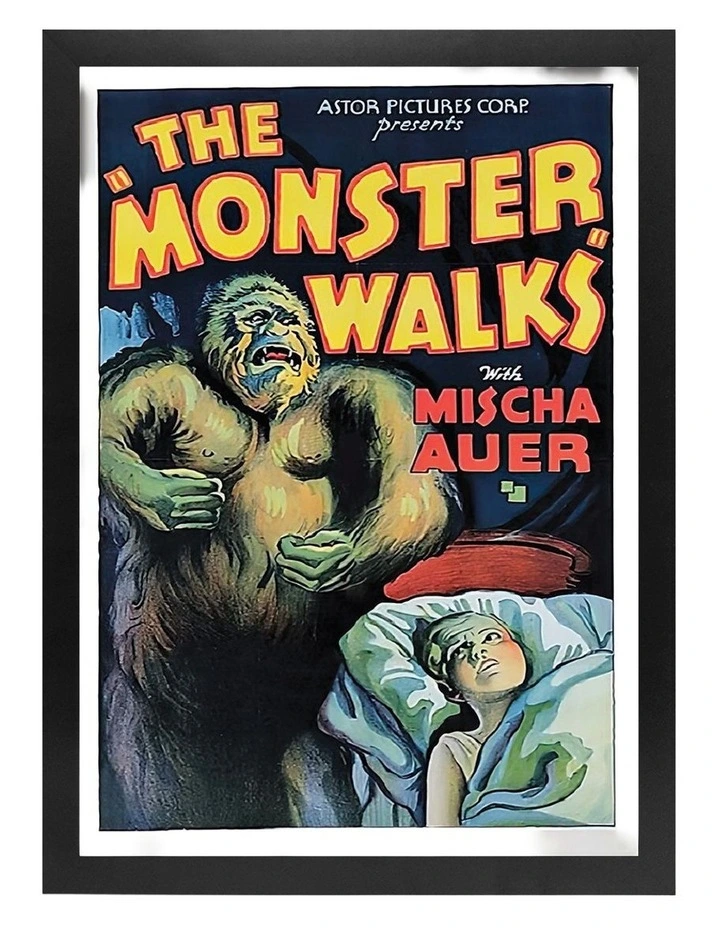 Australian Made The Monster Walks Vintage Art Poster Black Frame image 1