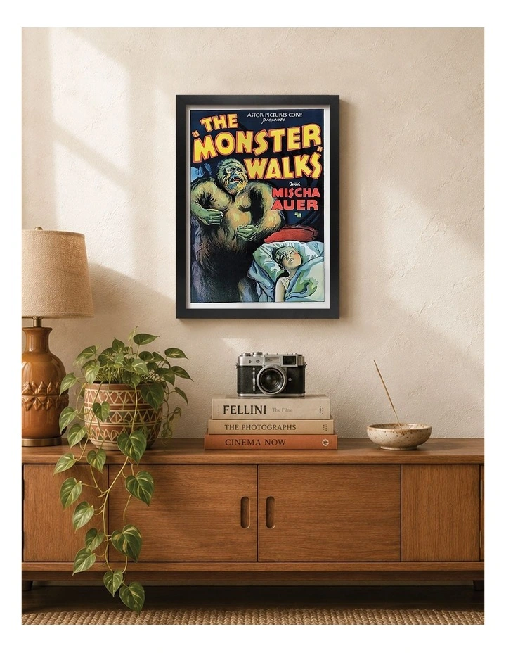 Australian Made The Monster Walks Vintage Art Poster Black Frame image 2