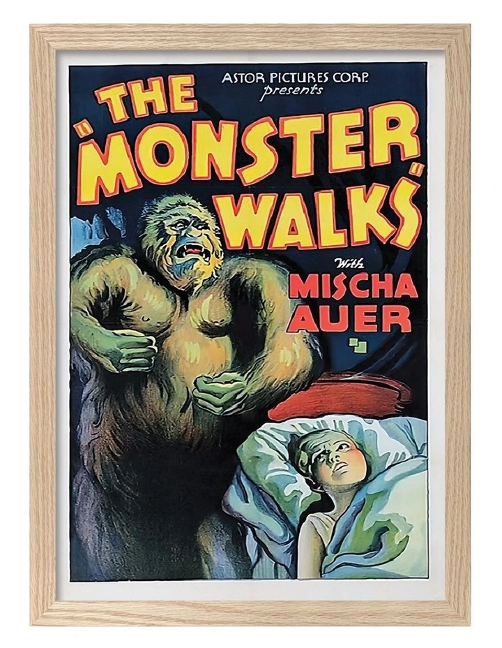 Australian Made The Monster Walks Vintage Art Poster Natural Frame image 1