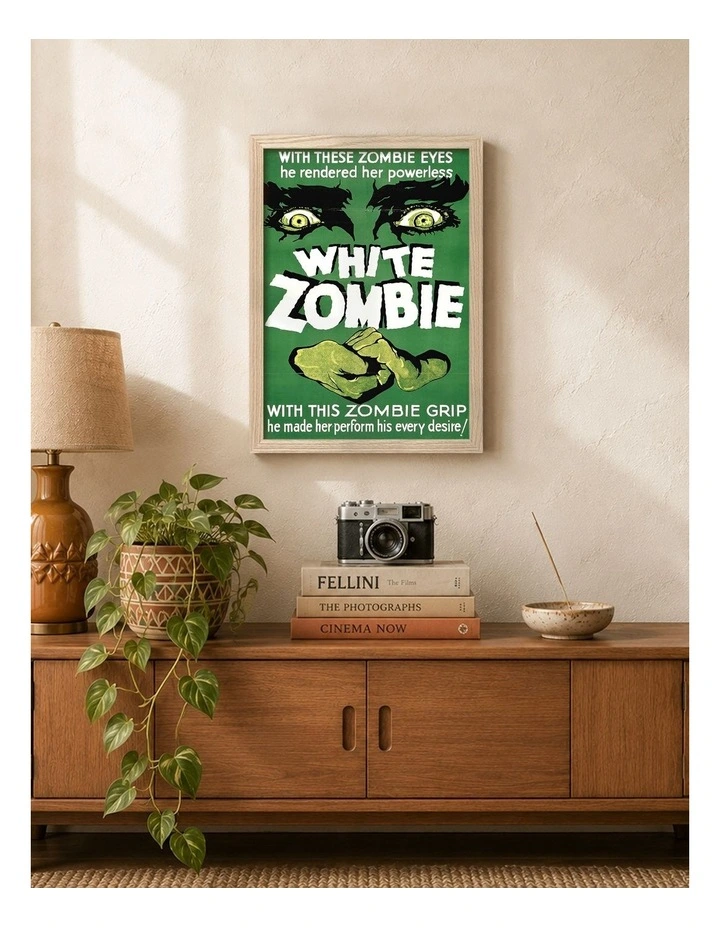 Australian Made White Zombie Vintage Art Poster Natural Frame image 2