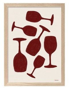 Australian Made Wine Glasses Art Print Natural Frame