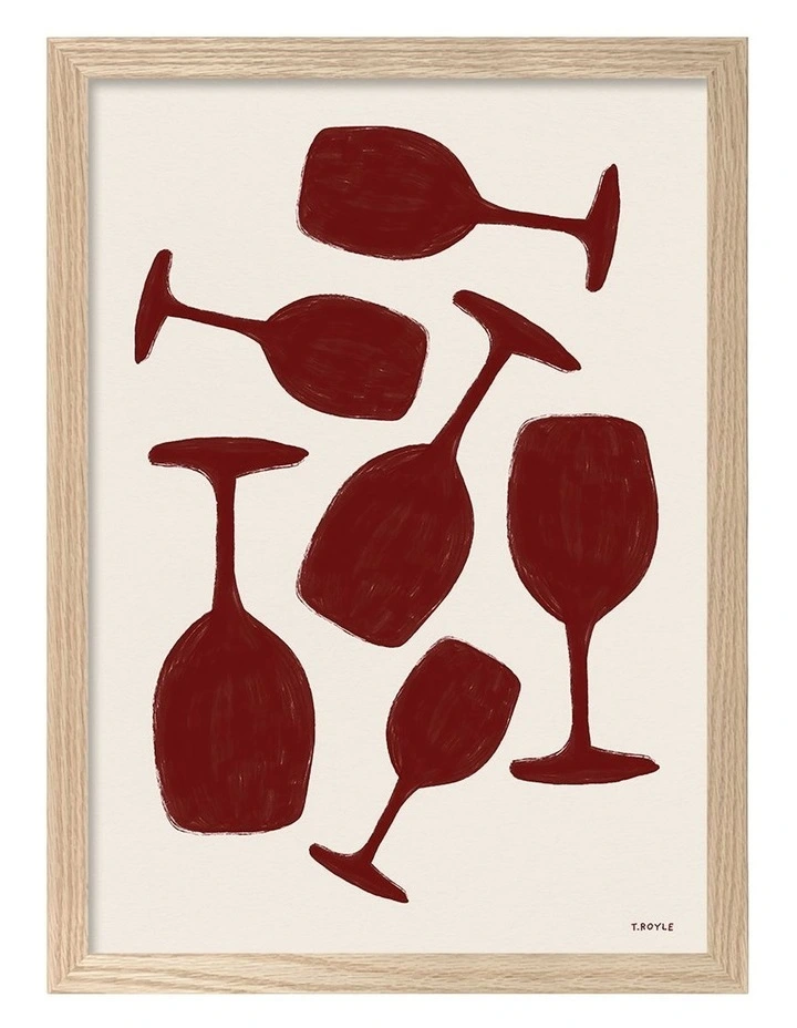 Australian Made Wine Glasses Art Print Natural Frame image 1
