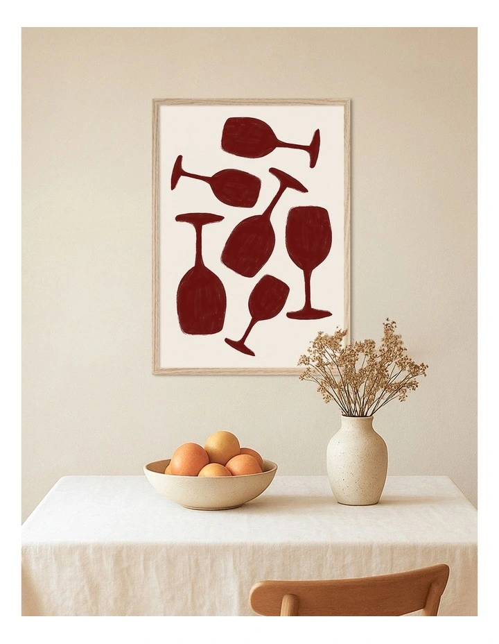 Australian Made Wine Glasses Art Print Natural Frame image 2