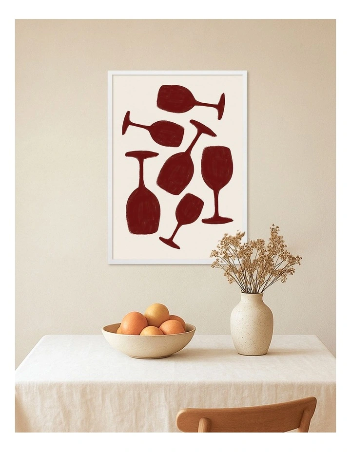 Australian Made Wine Glasses Art Print White Frame image 2
