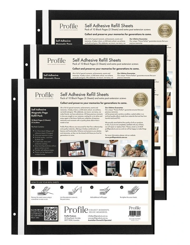 Self-Adhesive Refill Pack 275x300 3 Pack in Black image 1