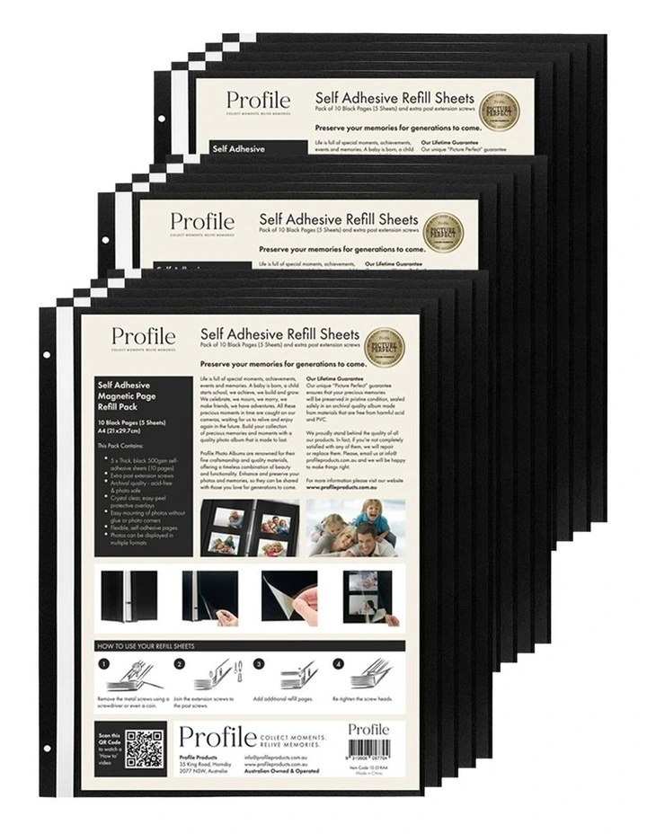 Self-Adhesive Refill Pack A4 (210x297) in Black - 3 Pack Bundle image 1