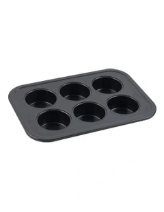 Ultimate Non-Stick 6 Cup Large Muffin Pan 37x25cm in Black