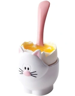 Meow Egg Cup and Spoon in White
