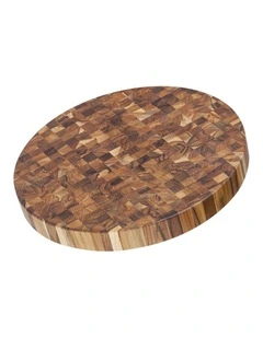 Butcher Block Round Serving & Cutting Board in Brown