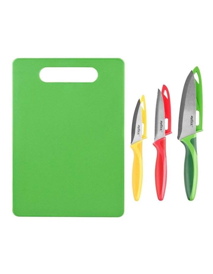 Chopping Board & 3 Piece Knife Set Green image 1