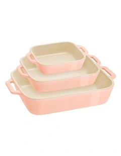 Ceramic Oven Dish Set of 3 in Pink