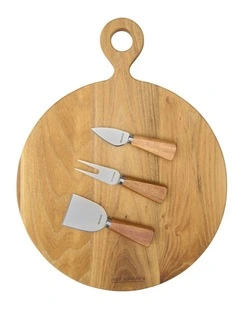 4pc Cheese Knife & Round Board Set 41x32x1.9cm