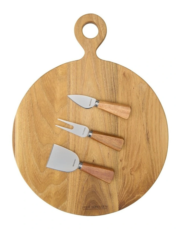 4pc Cheese Knife & Round Board Set 41x32x1.9cm image 1