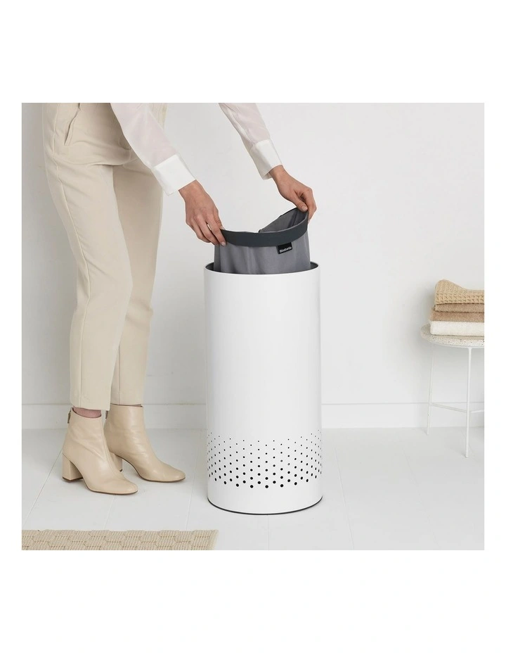 Laundry Bin 35 Litre White with Grey Lid image 2