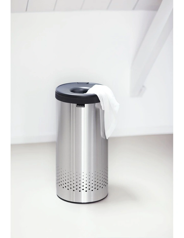 Laundry Bin 35 Litre Matt Steel with Dark Grey Lid image 2