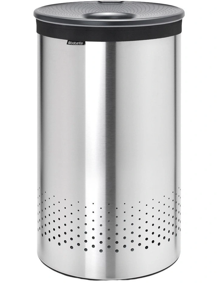Laundry Bin 60 Litre Matt Steel with Dark Grey Lid image 1