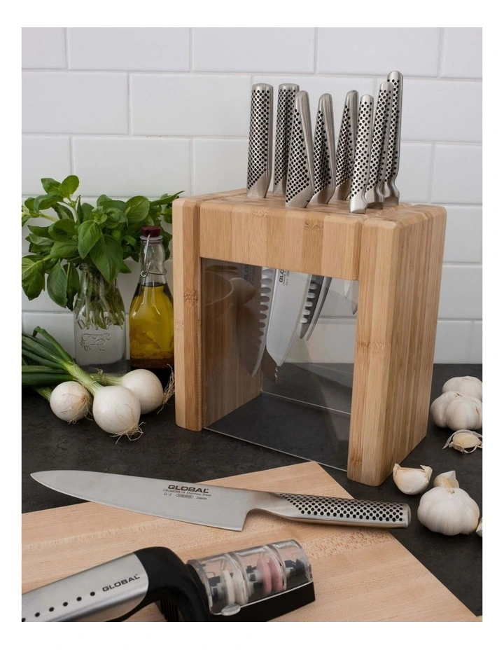 GLOBAL Ikasu X 10 Piece Knife Block Set in Light Brown MYER