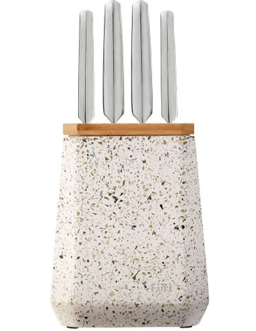 Stone Knife Block 5 Piece in Olive Terrazzo