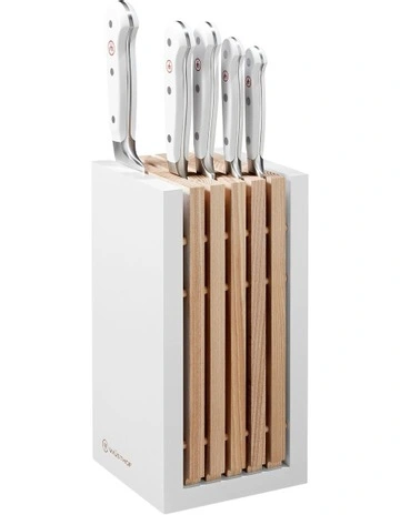 Classic Design Block 6 Piece Set With Santoku in White