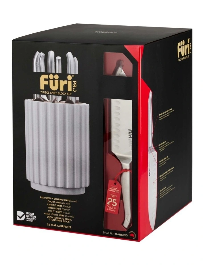 Furi Radial Stone Knife Block 7 Piece in Snow Terrazzo MYER