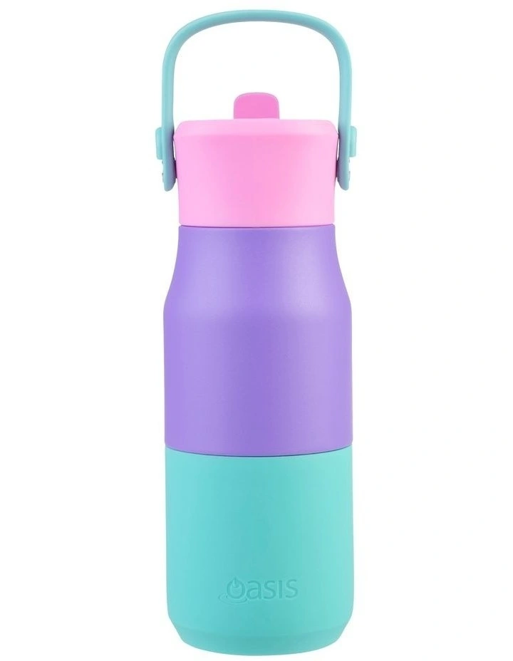 Stainless Steel Double Wall Insulated 'Jnr' Drink Bottle with Sipper 400ml in Mermaid Purple image 1