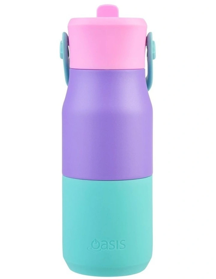 Stainless Steel Double Wall Insulated 'Jnr' Drink Bottle with Sipper 400ml in Mermaid Purple image 3