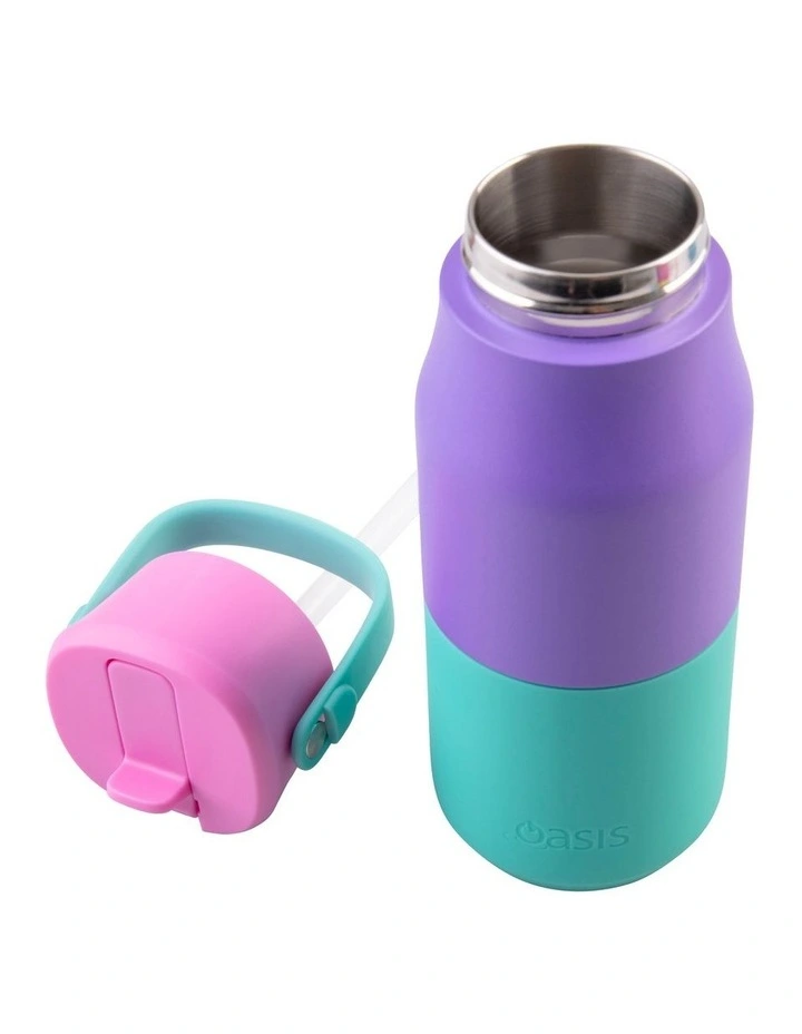 Stainless Steel Double Wall Insulated 'Jnr' Drink Bottle with Sipper 400ml in Mermaid Purple image 4