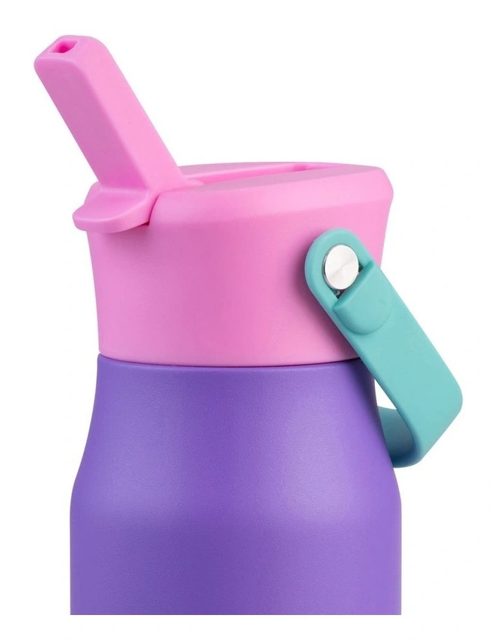 Stainless Steel Double Wall Insulated 'Jnr' Drink Bottle with Sipper 400ml in Mermaid Purple image 7