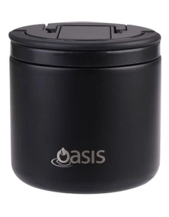 Double Wall Insulated Food Flask With Quick Release Lid and Spork 550ml in Black