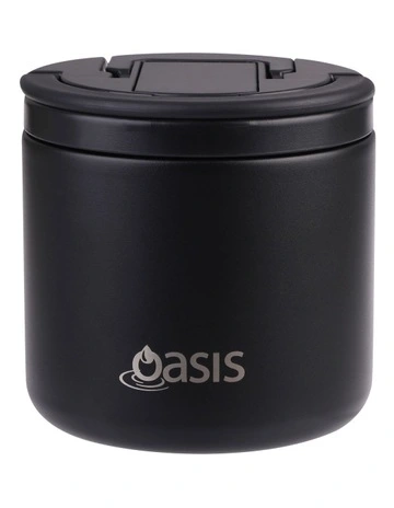 Double Wall Insulated Food Flask With Quick Release Lid and Spork 550ml in Black