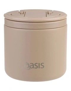 Double Wall Insulated Food Flask With Quick Release Lid and Spork 550ml in Latte