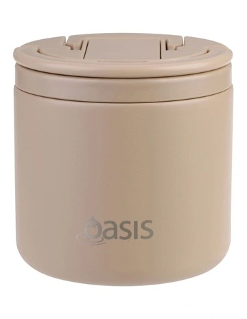 Double Wall Insulated Food Flask With Quick Release Lid and Spork 550ml in Latte