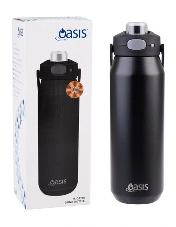 Ceramic Lined Stainless Steel Triple Wall Insulated Capri Drink Bottle in Black