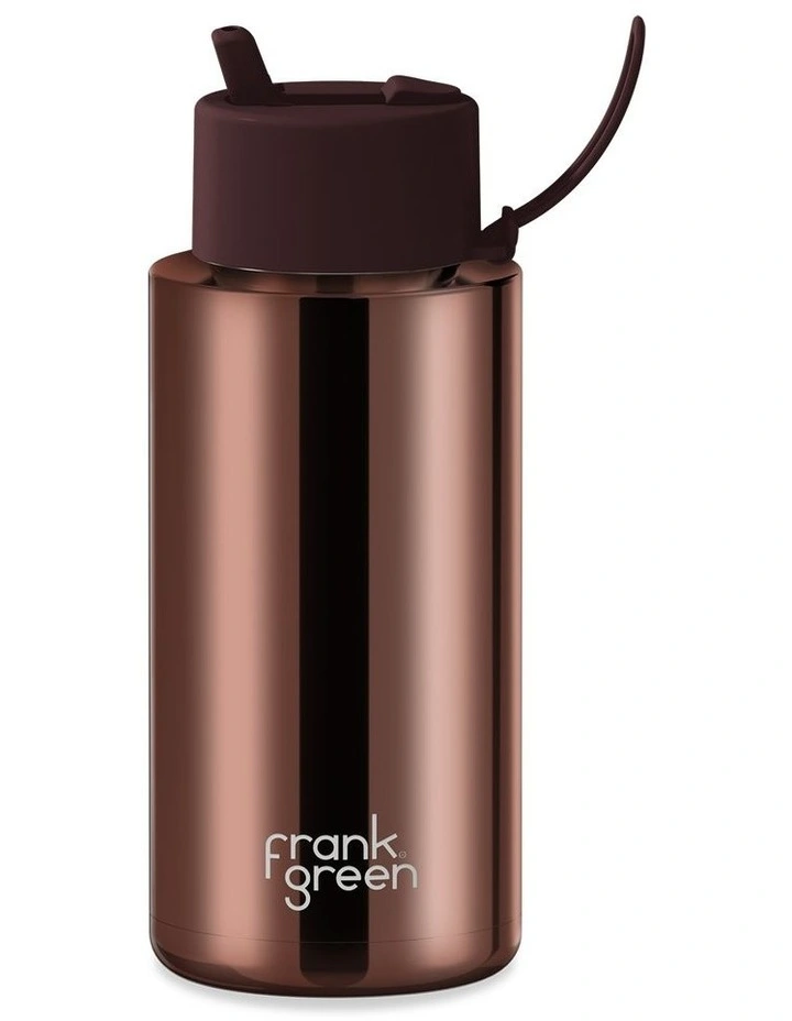 34oz/1L Stainless Steel Reusable Bottle with Flip Straw Lid Chocolate Chrome image 1