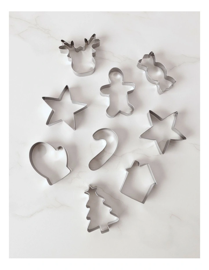 Christmas Cookie Cutter Set of 9 in Silver image 2