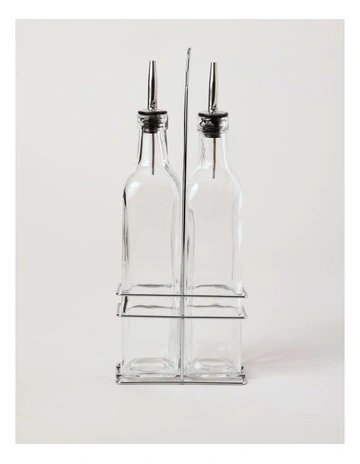 Oil & Vinegar Glass Set With Stand in Clear
