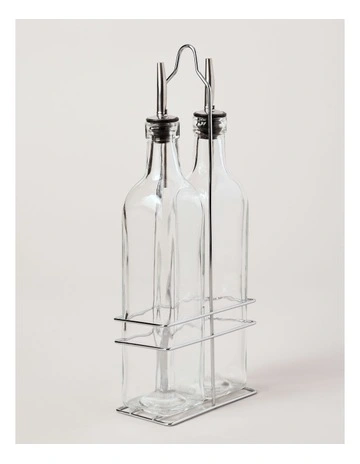 Oil & Vinegar Glass Set With Stand in Clear