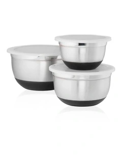 Non-Slip Stainless Steel Bowls with Lids - Set of 3