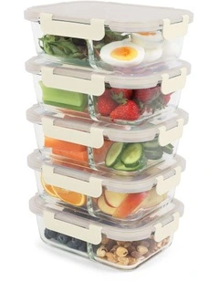 5 Piece Bento Divided Glass Containers 980ml