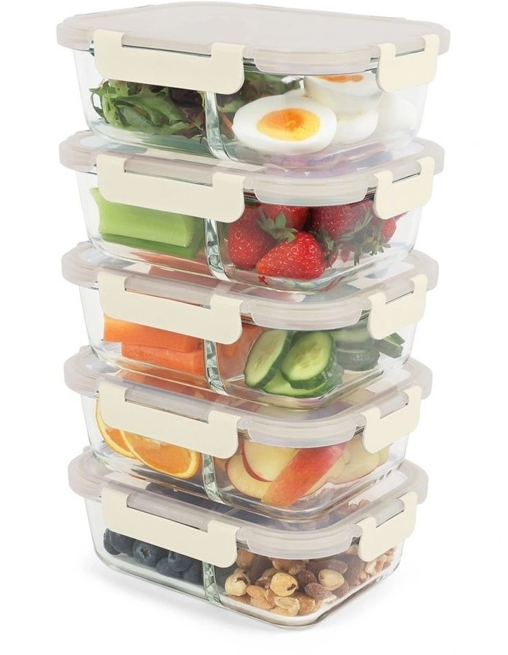 5 Piece Bento Divided Glass Containers 980ml image 1