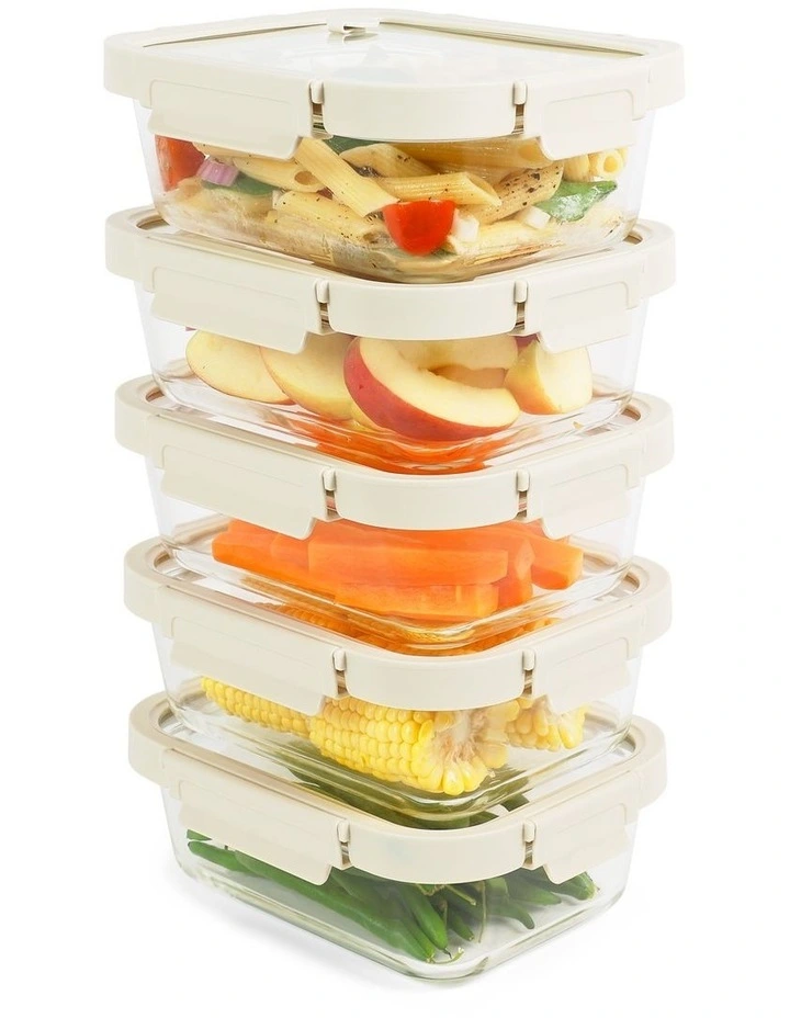 5 Piece Locking Glass Lid Container 1050ml Set of 5 image 1