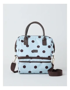 Double Layer Lunch Bag in Blue and Brown Polka Dot