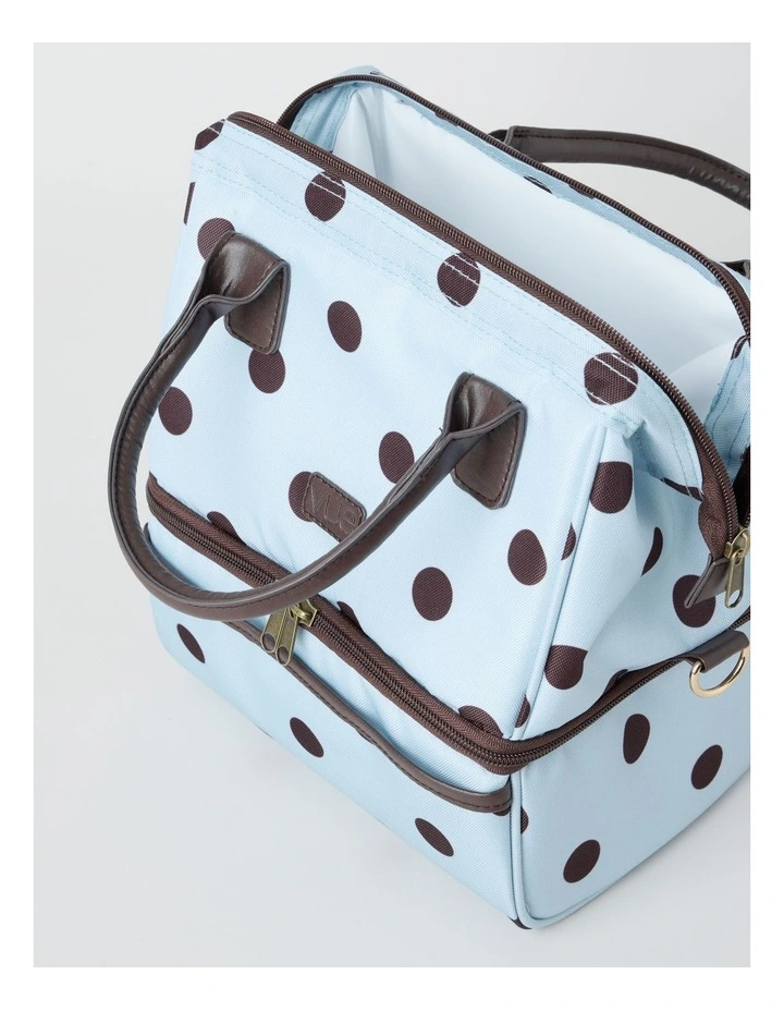 Double Layer Lunch Bag in Blue and Brown Polka Dot image 3