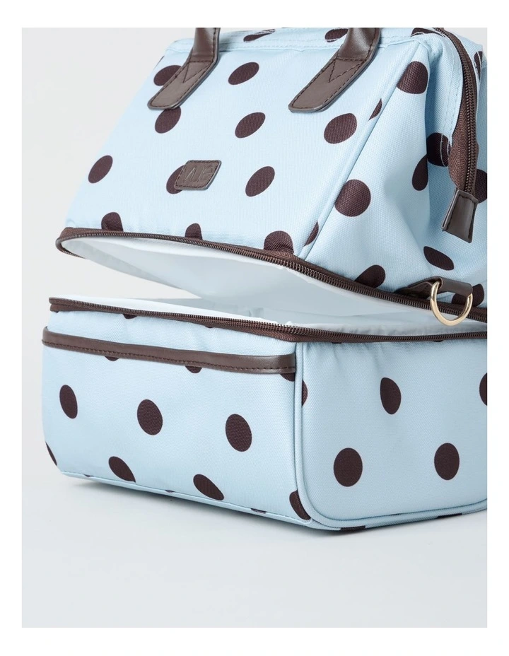 Double Layer Lunch Bag in Blue and Brown Polka Dot image 4