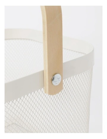 Mesh Basket with Wood Handle 24.5x24.5x18cm in White