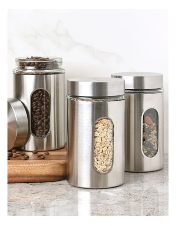 Stainless Steel Canister with Window Set of 3 600ml in Silver